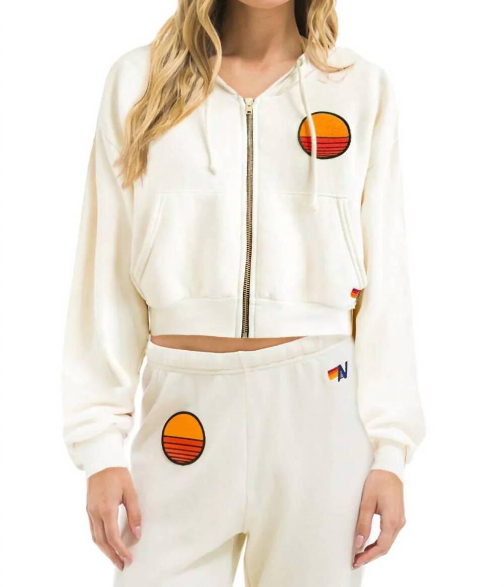 NEW AVIATOR NATION women's sunset patch cropped zip hoodie relaxed in vintage wh